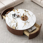 35" Modern Round Coffee Table, Faux Marble Tabletop