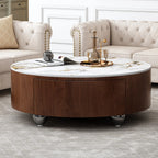 35" Modern Round Coffee Table, Faux Marble Tabletop