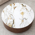 35" Modern Round Coffee Table, Faux Marble Tabletop