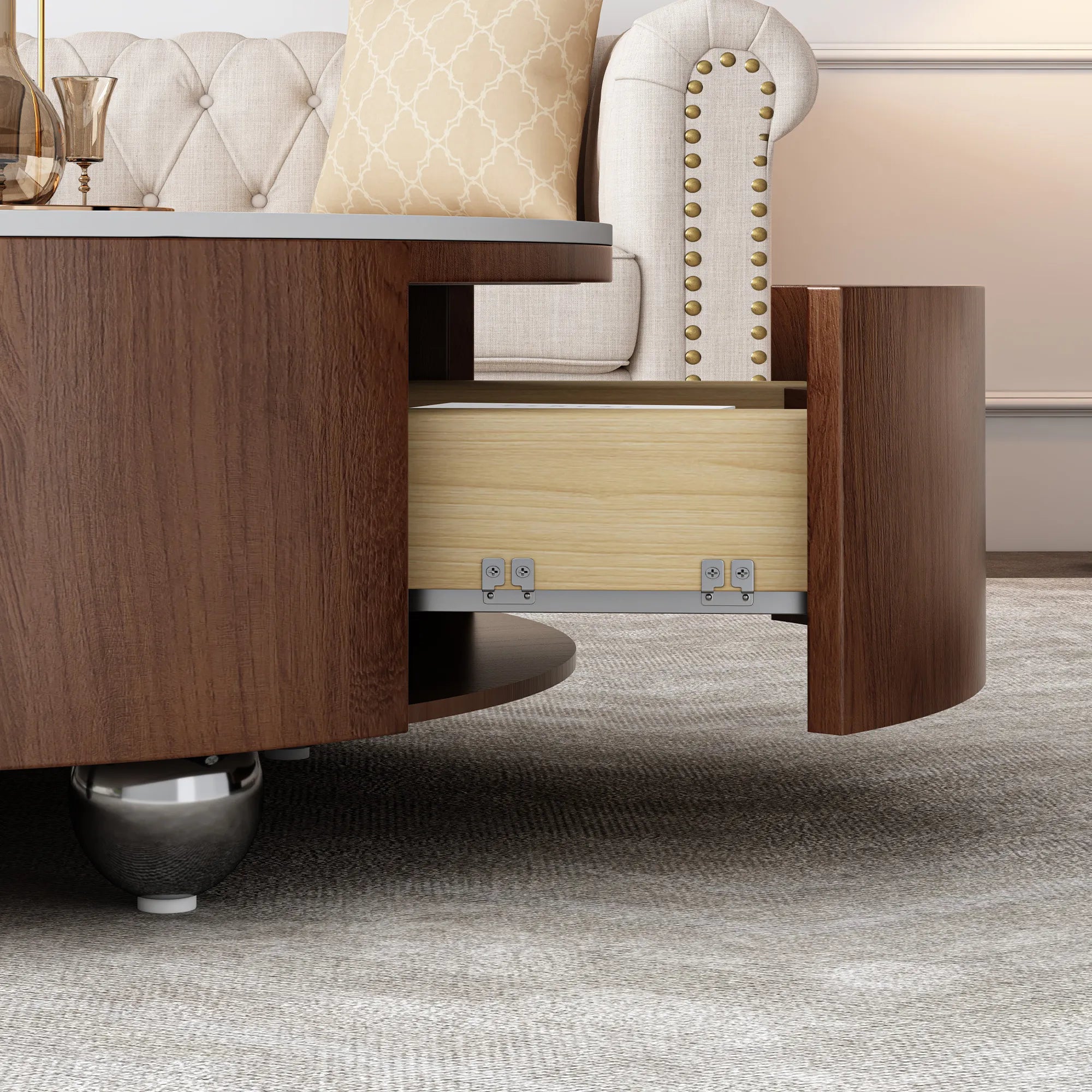 35" Modern Round Coffee Table, Faux Marble Tabletop
