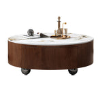 35" Modern Round Coffee Table, Faux Marble Tabletop