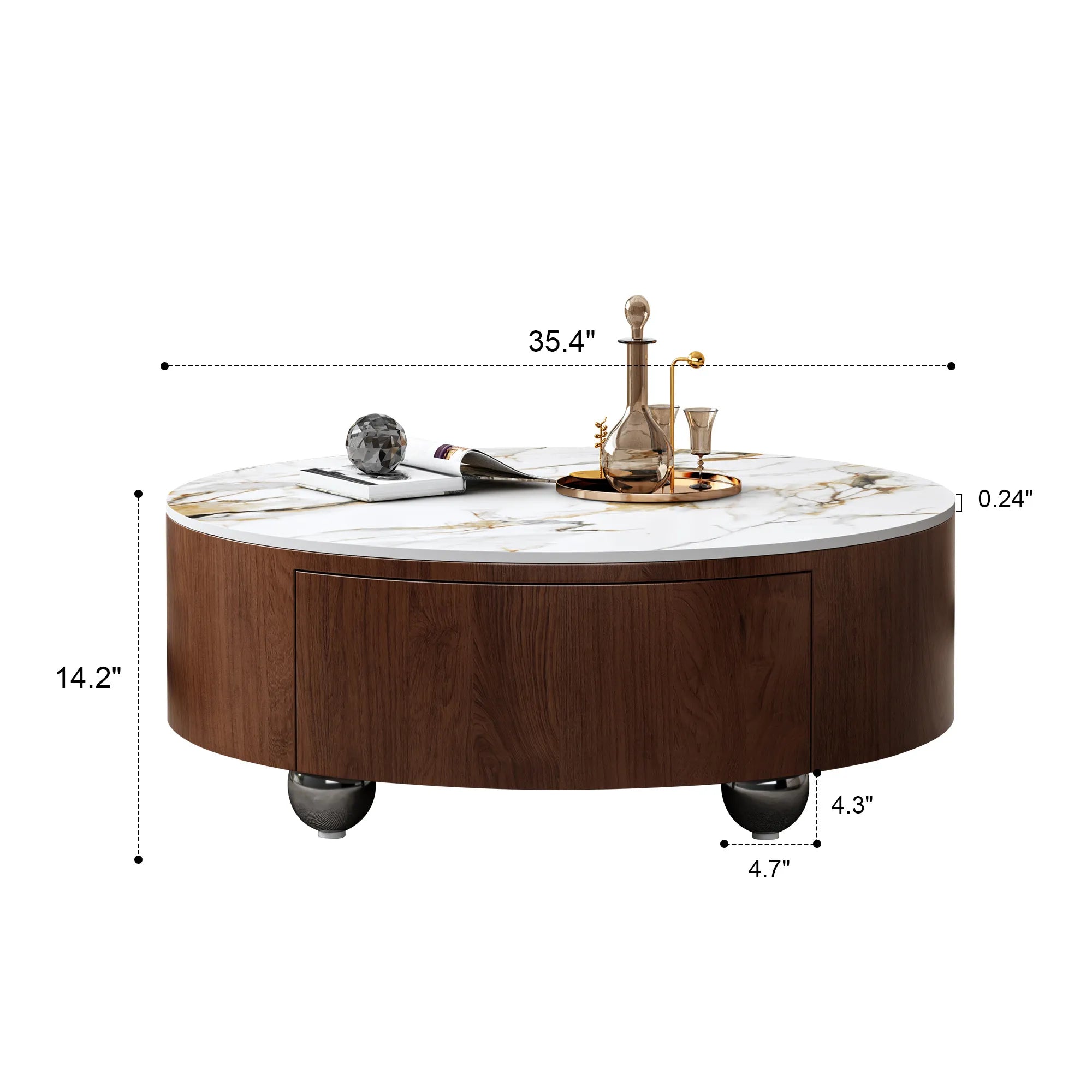 35" Modern Round Coffee Table, Faux Marble Tabletop