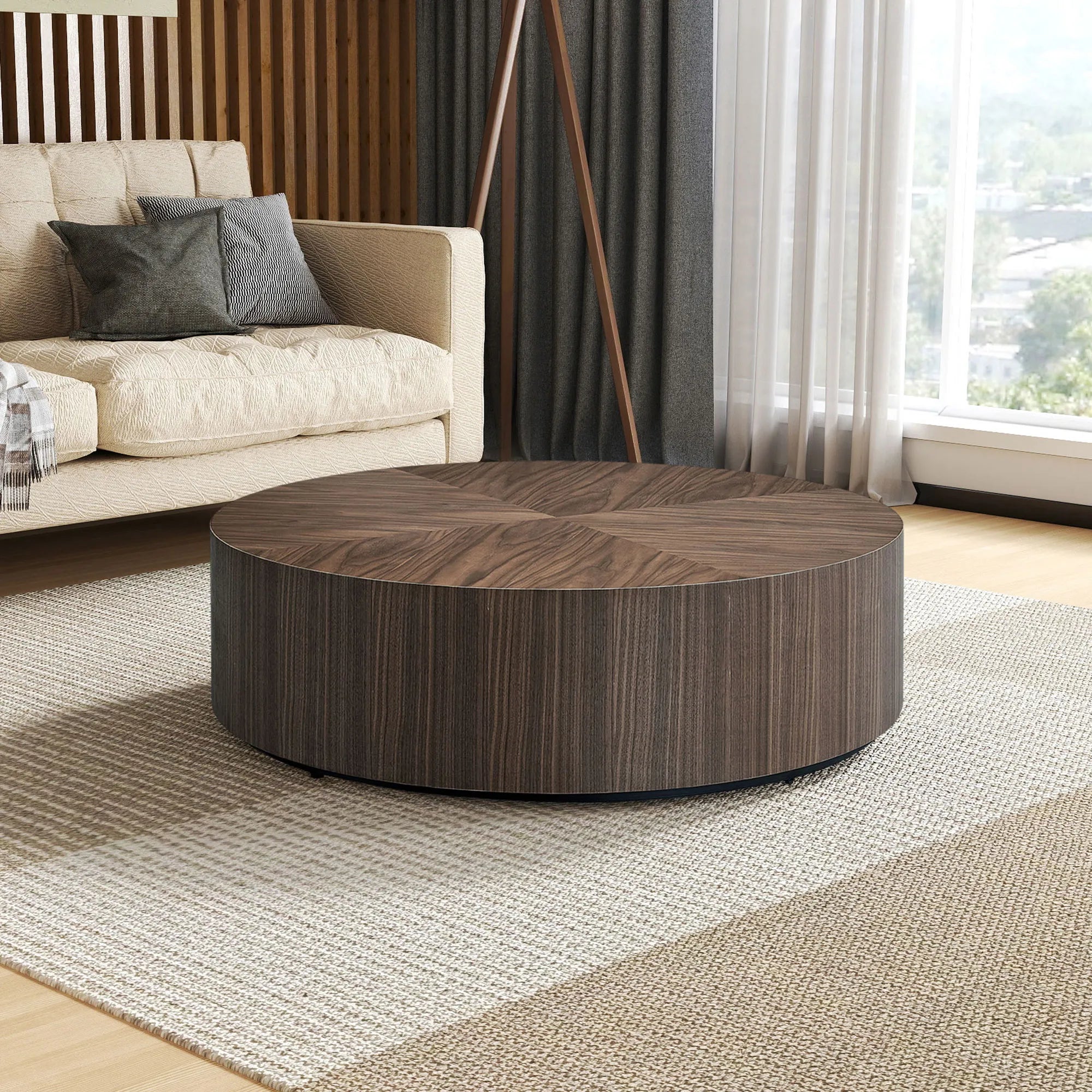 35" Modern Round Drum Coffee Table
