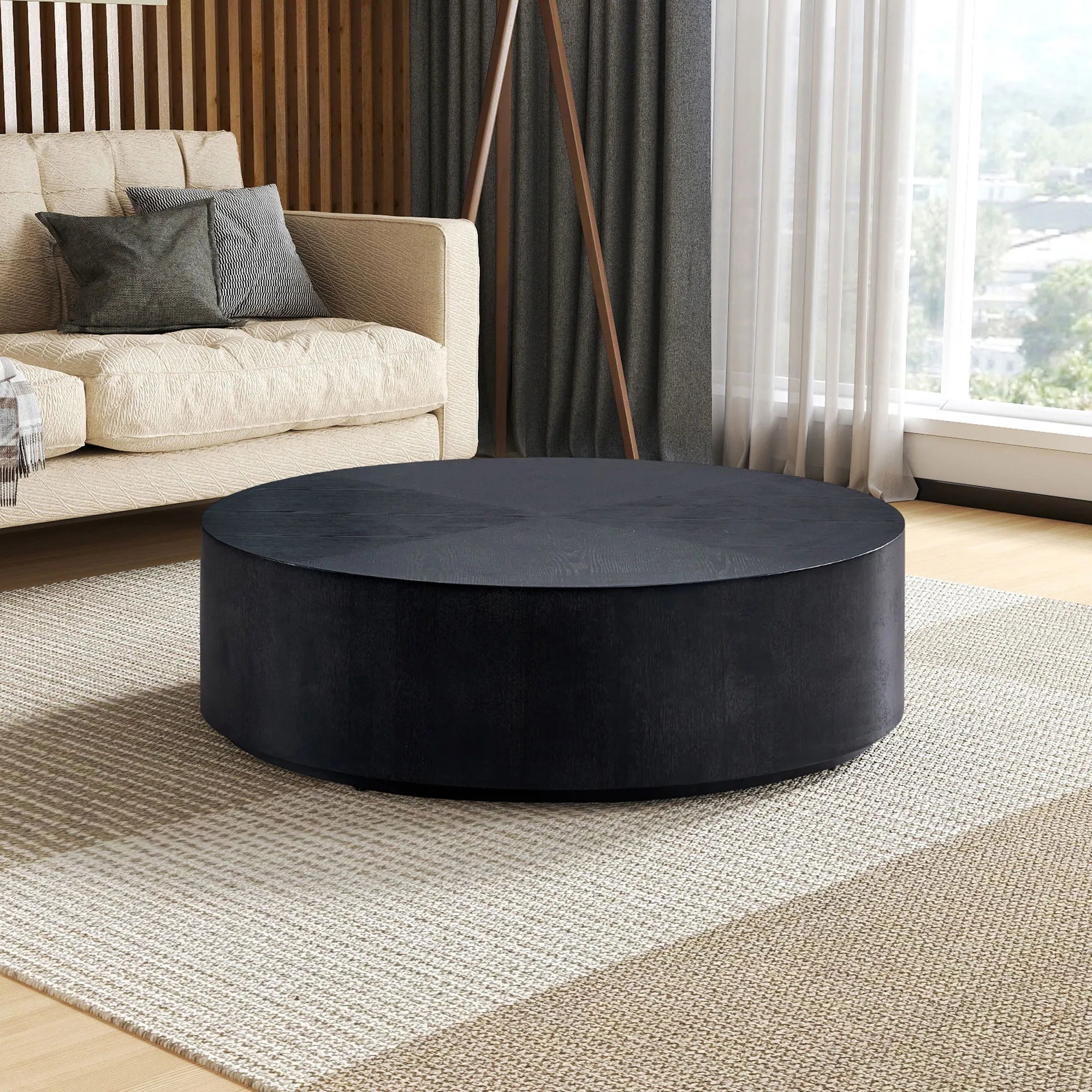 35" Modern Round Drum Coffee Table