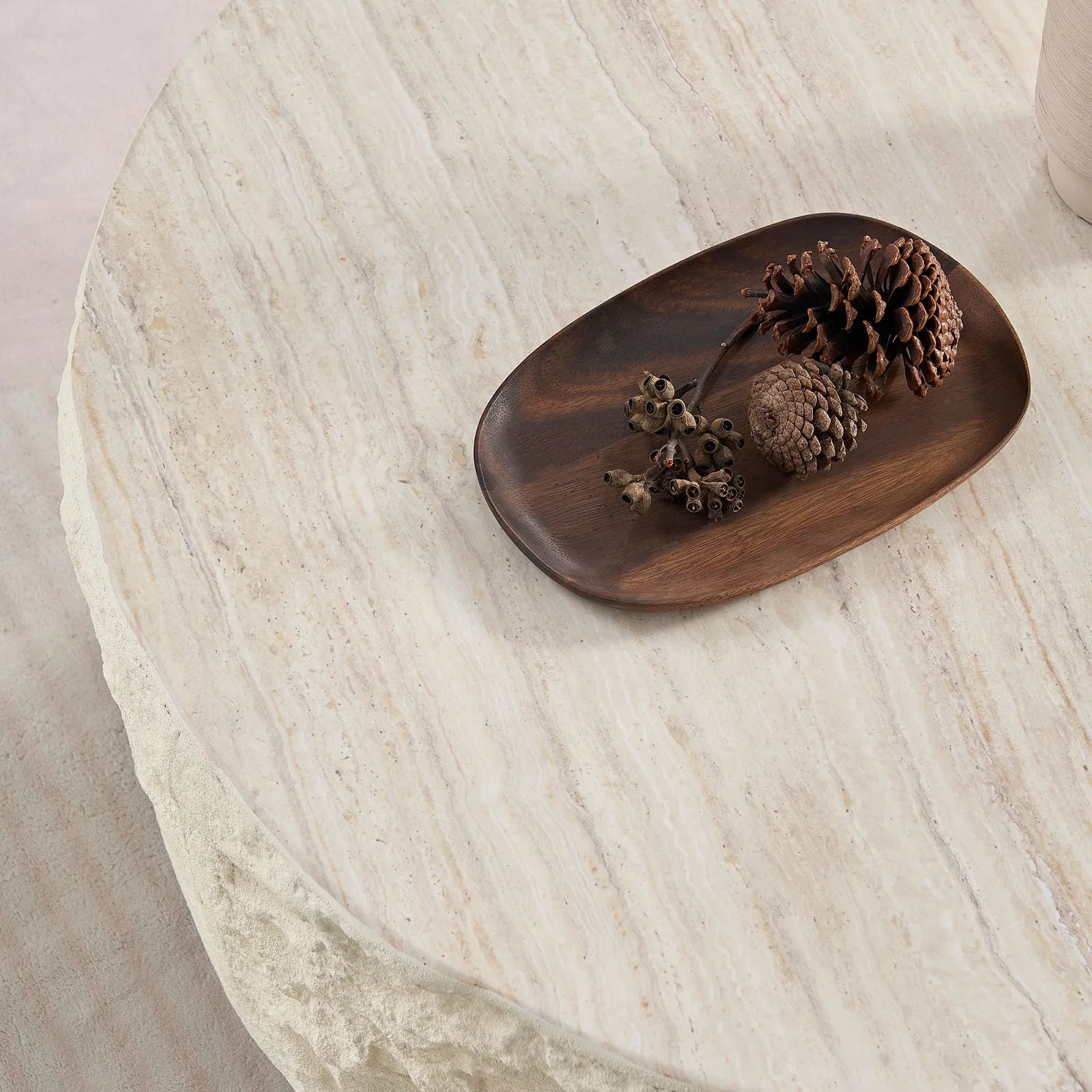 35” Round Fiberglass Coffee Table, Imitation Stone Design