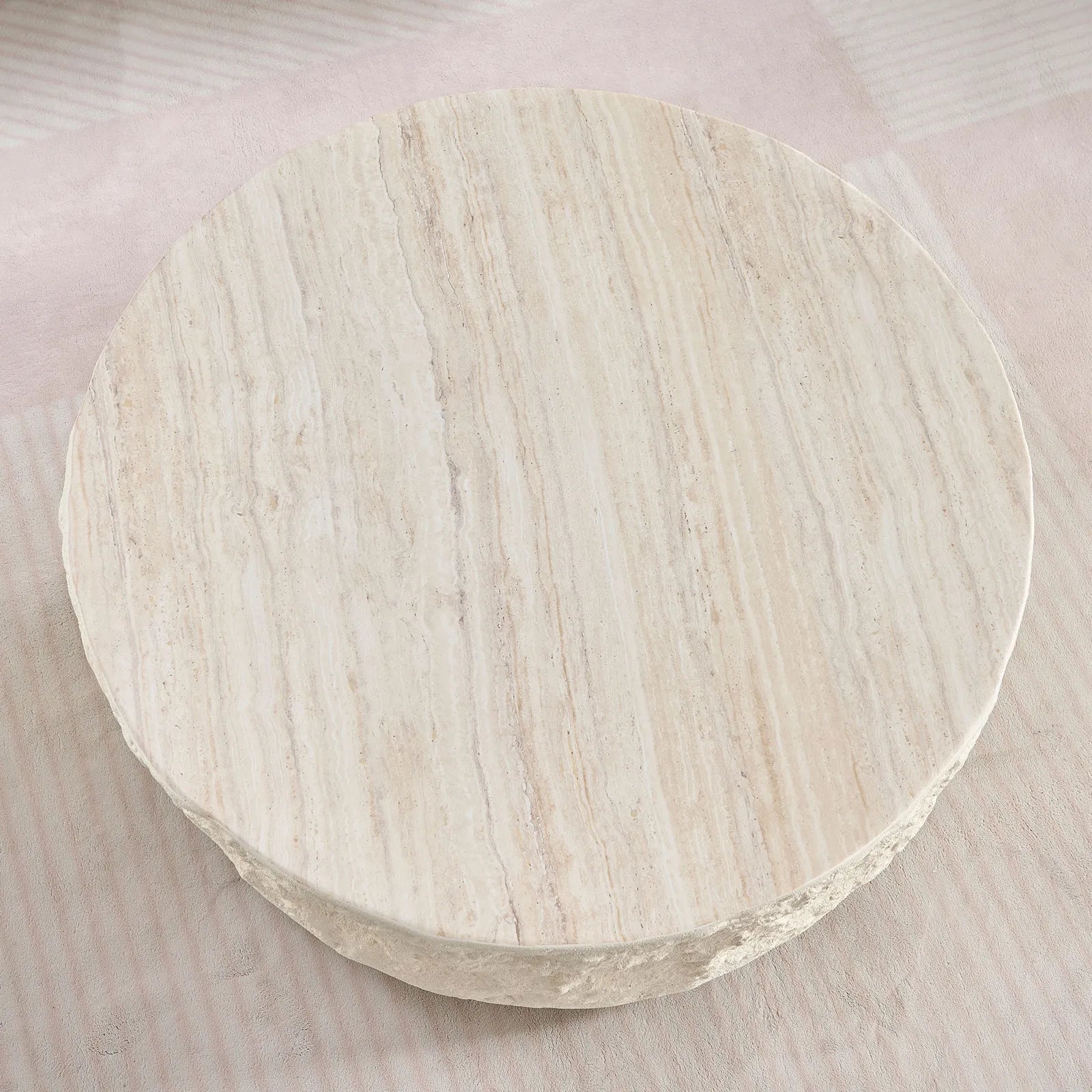 35” Round Fiberglass Coffee Table, Imitation Stone Design