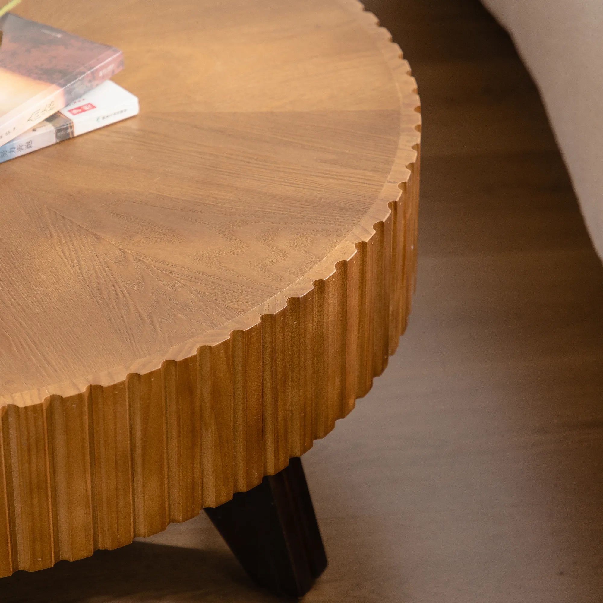 35" Round Retro Wood Coffee Table