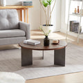 35" Round Walnut Coffee Table With Metal Feet