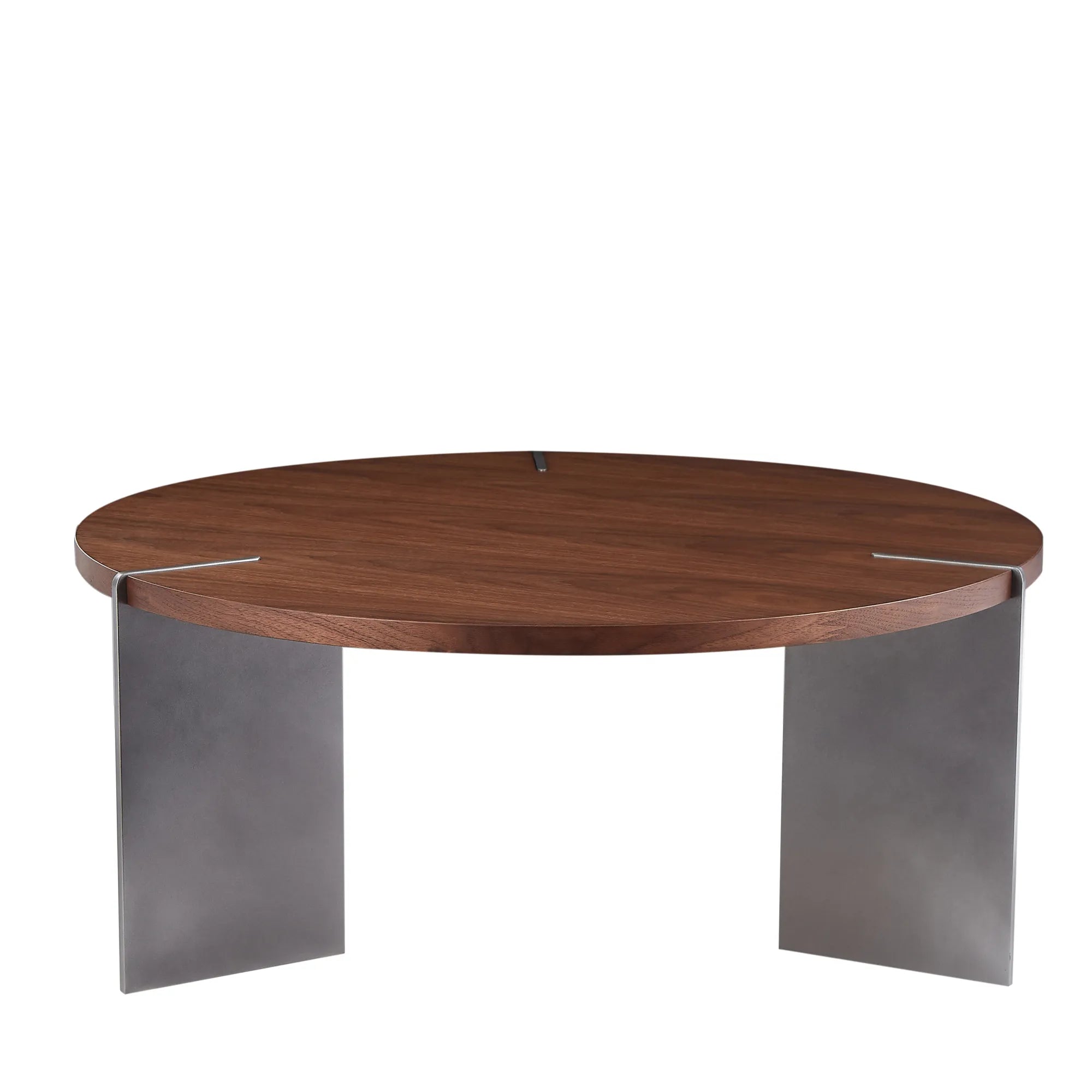 35" Round Walnut Coffee Table With Metal Feet