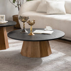 35" Round Wood Coffee Table with Sturdy Pedestal Base