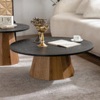 35" Round Wood Coffee Table with Sturdy Pedestal Base