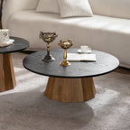 35" Round Wood Coffee Table with Sturdy Pedestal Base