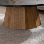 35" Round Wood Coffee Table with Sturdy Pedestal Base