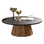 35" Round Wood Coffee Table with Sturdy Pedestal Base