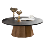 35" Round Wood Coffee Table with Sturdy Pedestal Base