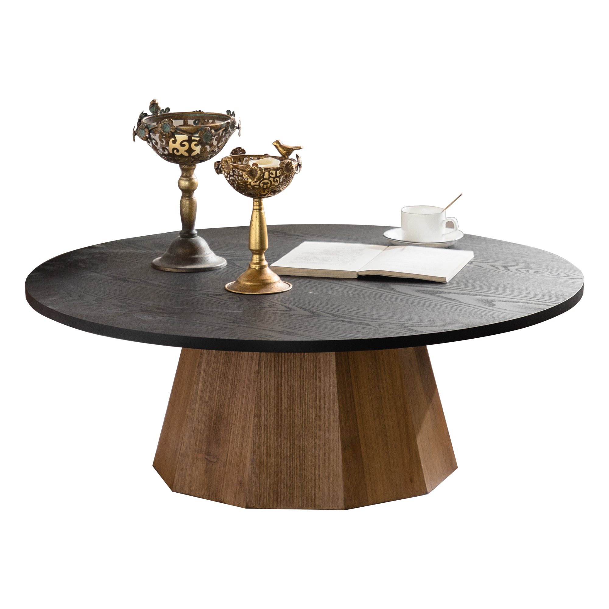 35" Round Wood Coffee Table with Sturdy Pedestal Base