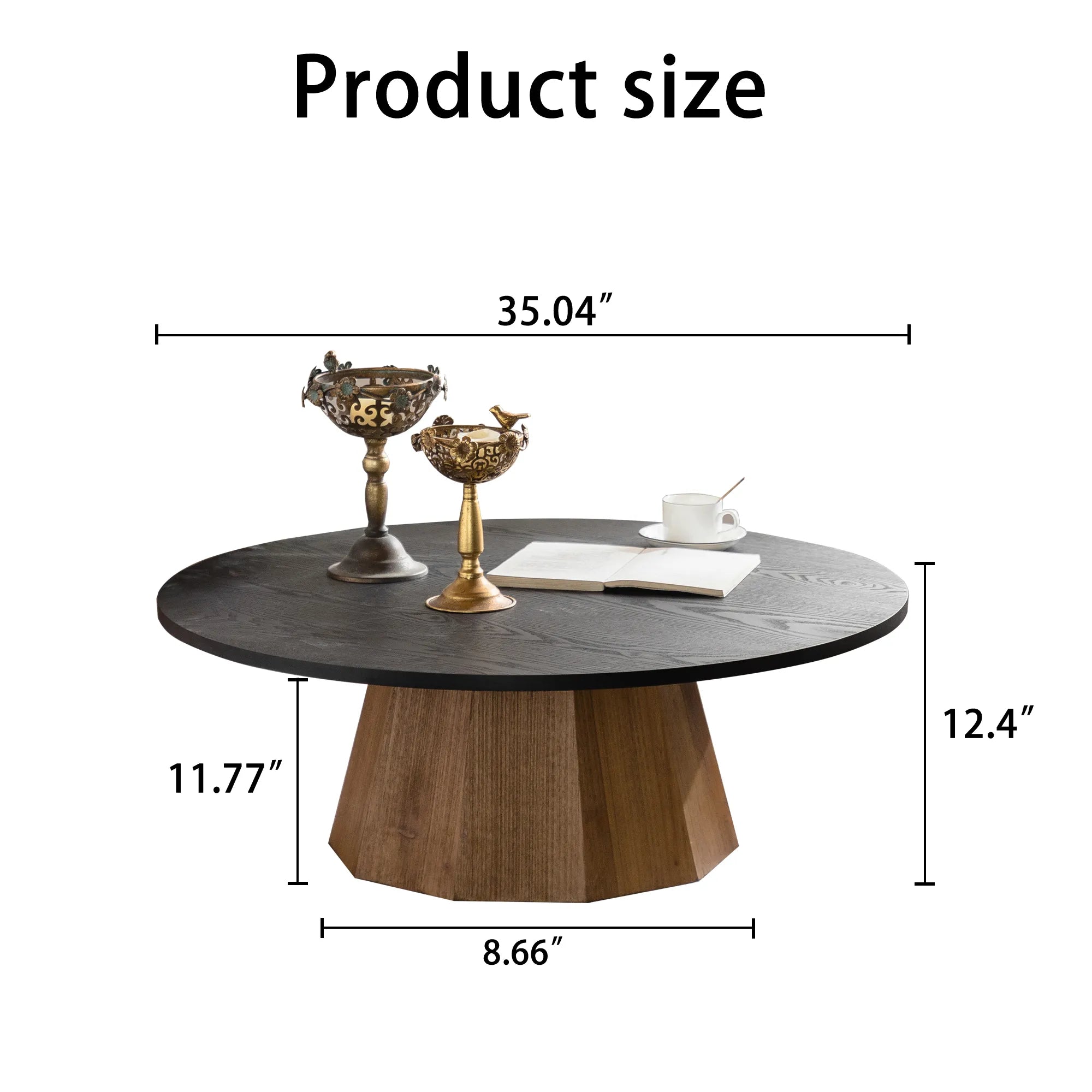 35" Round Wood Coffee Table with Sturdy Pedestal Base