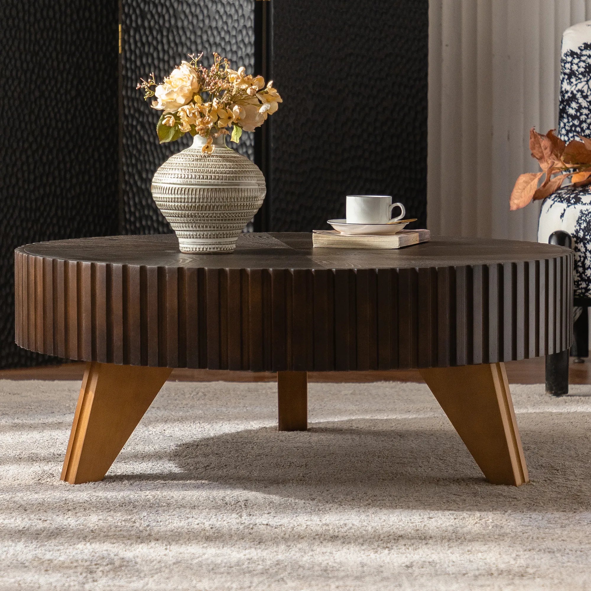 35" Round Retro Wood Coffee Table