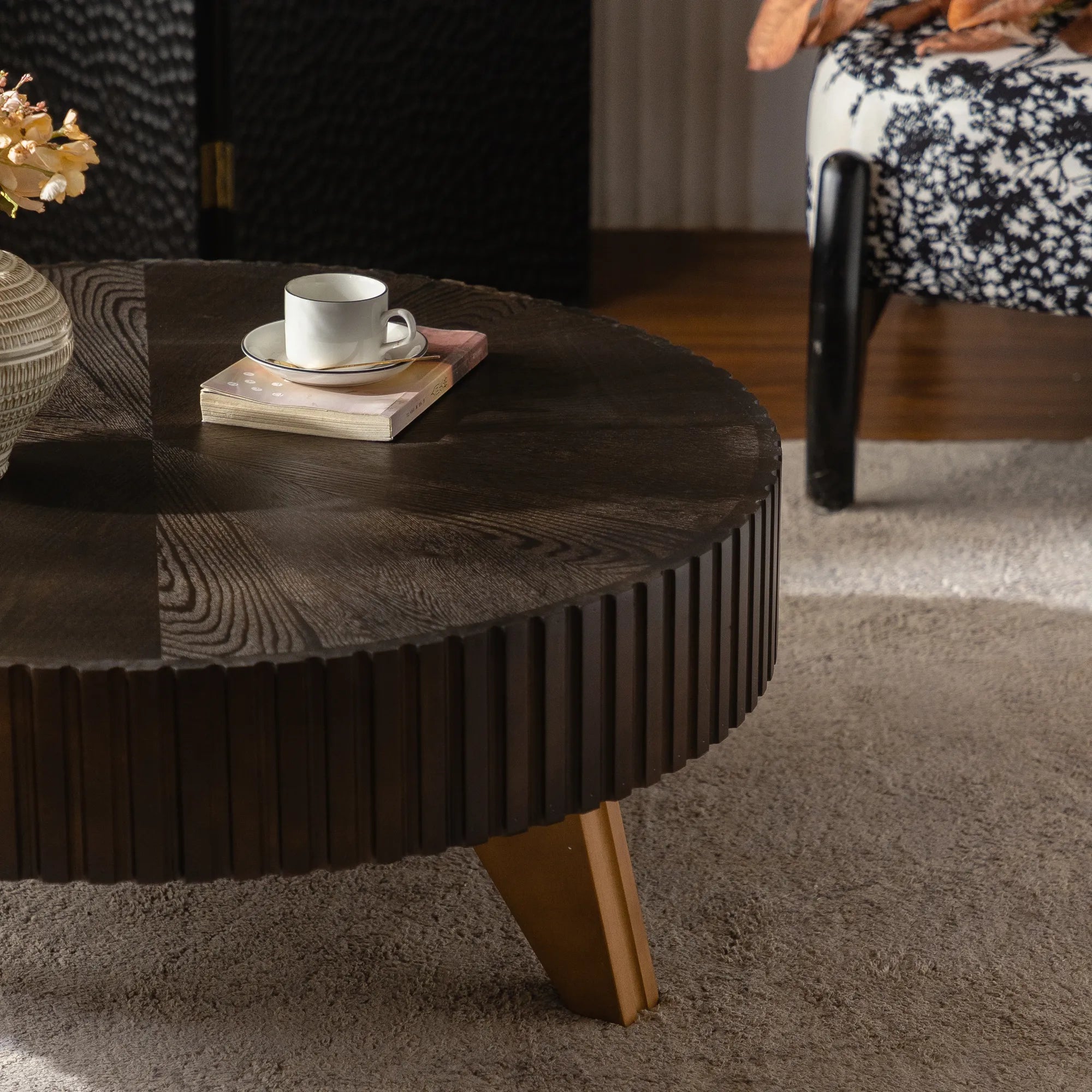 35" Round Retro Wood Coffee Table