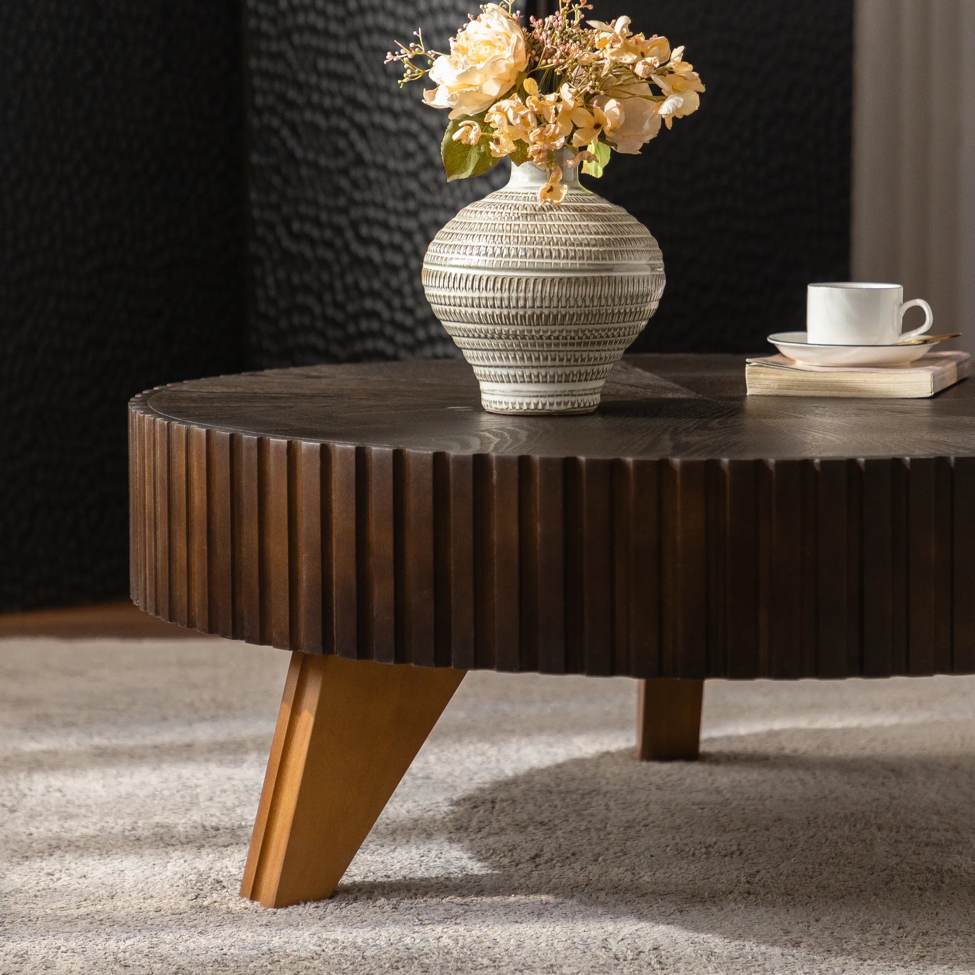 35" Round Retro Wood Coffee Table