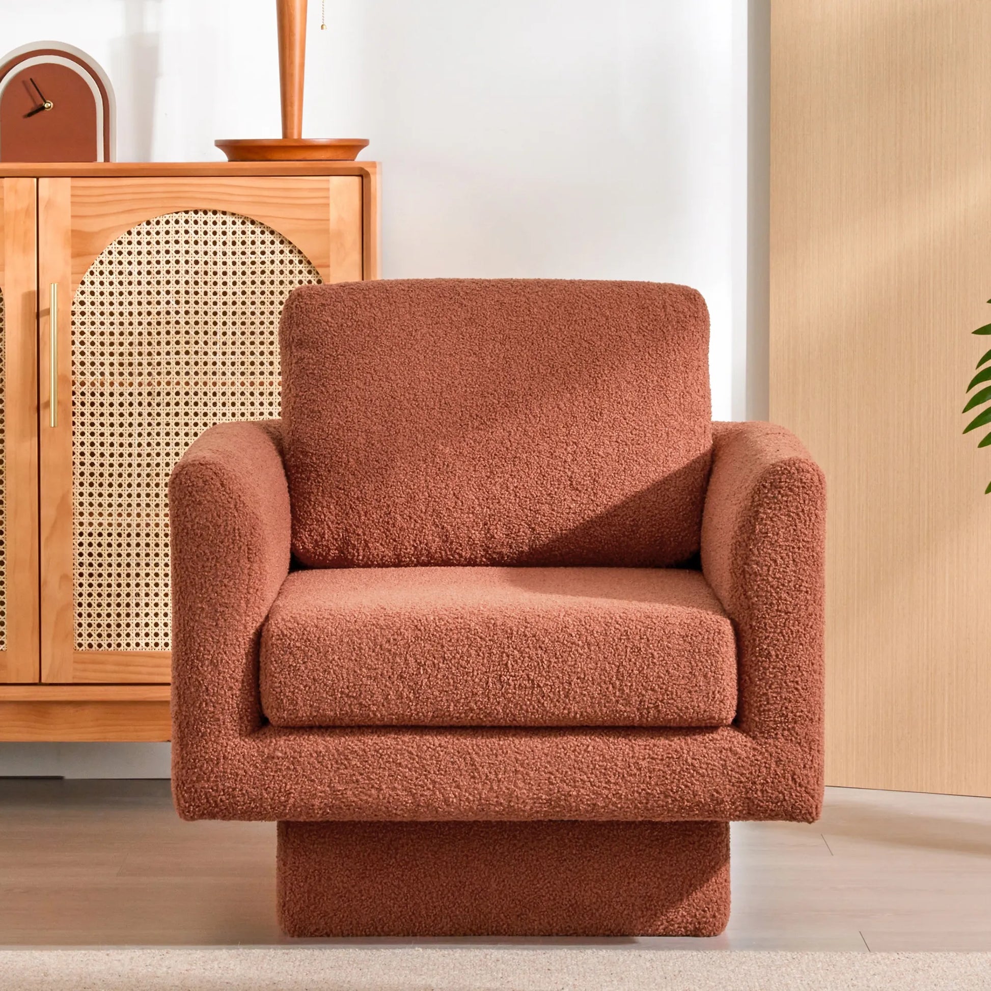360° Modern Comfy Swivel Accent Chair Armchair with Teddy Sherpa Boucle Fabric
