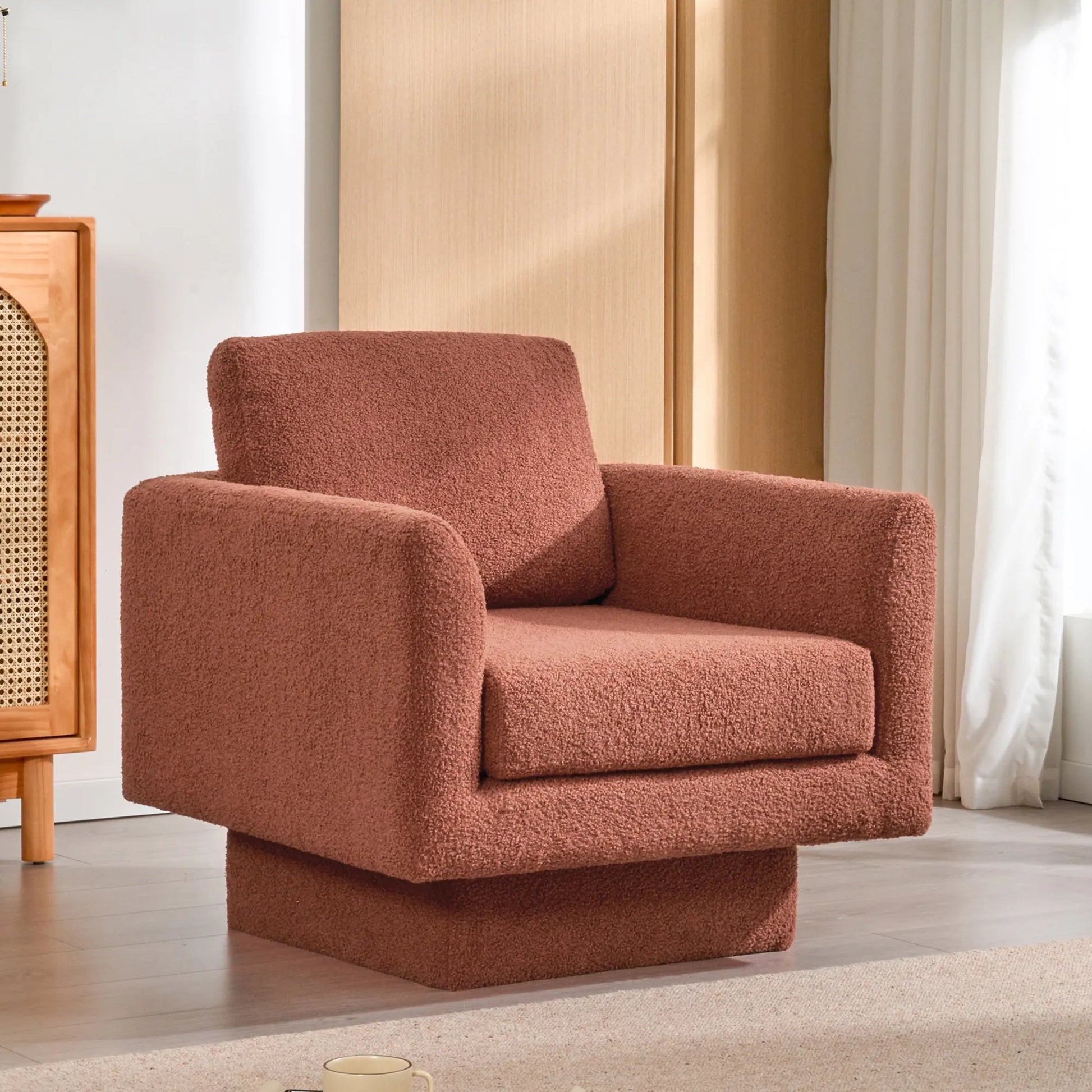 360° Modern Comfy Swivel Accent Chair Armchair with Teddy Sherpa Boucle Fabric