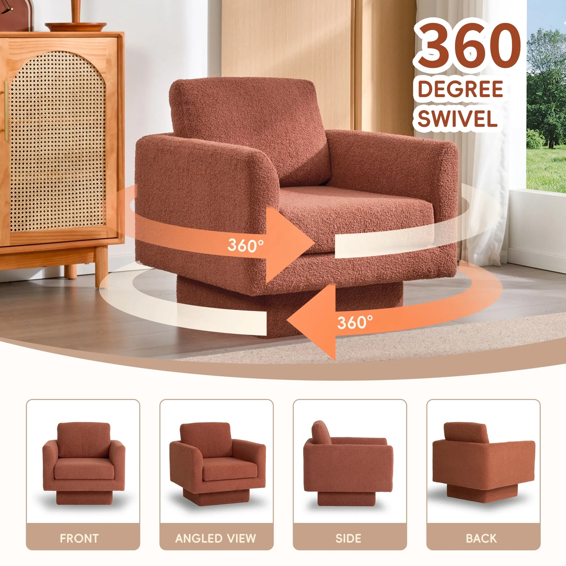 360° Modern Comfy Swivel Accent Chair Armchair with Teddy Sherpa Boucle Fabric