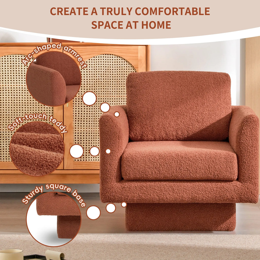 360° Modern Comfy Swivel Accent Chair Armchair with Teddy Sherpa Boucle Fabric
