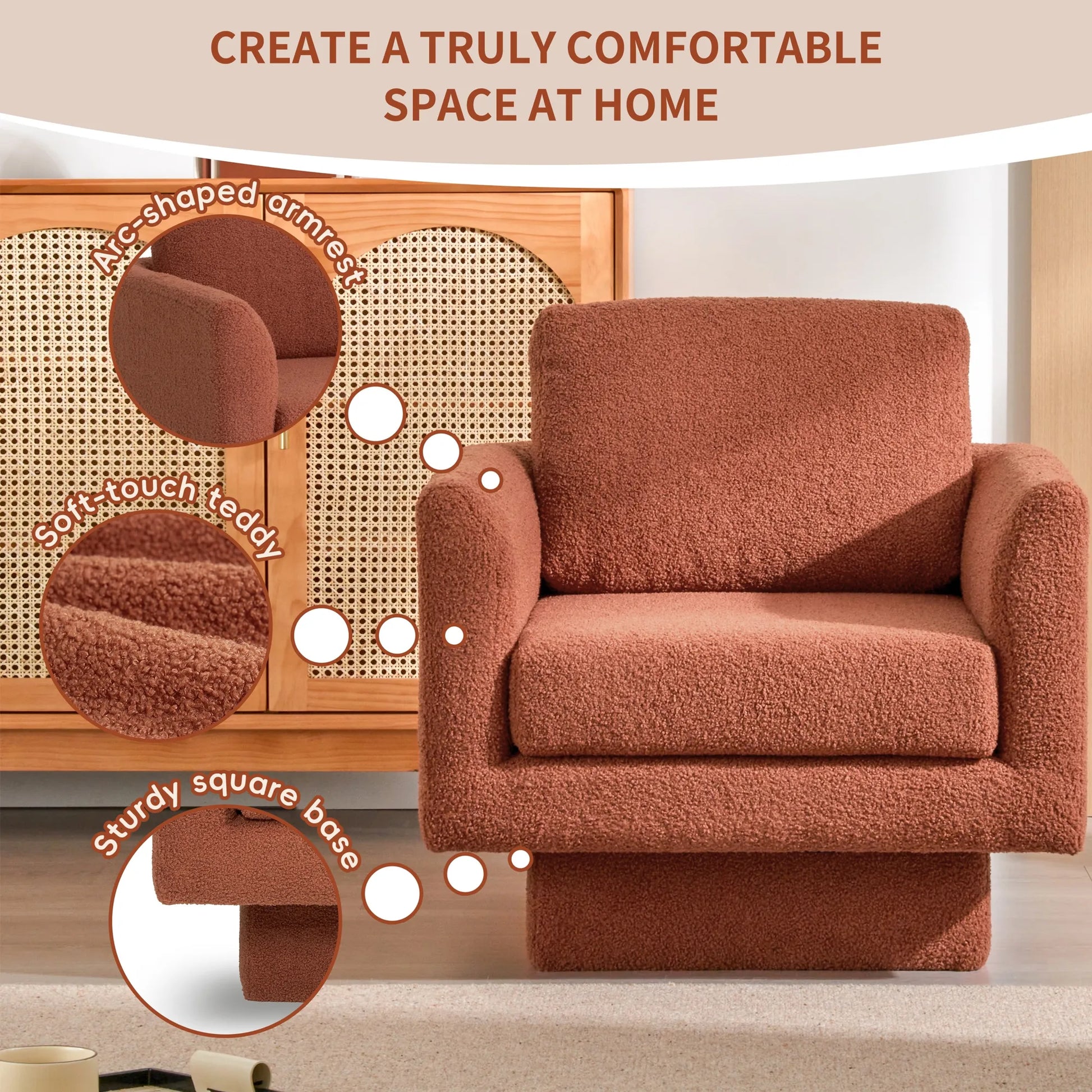 360° Modern Comfy Swivel Accent Chair Armchair with Teddy Sherpa Boucle Fabric