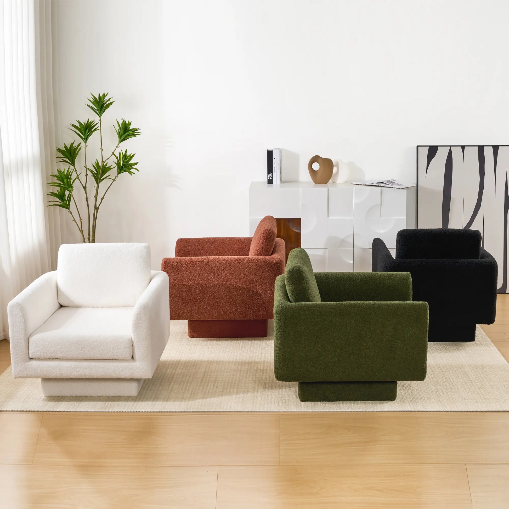 360° Modern Comfy Swivel Accent Chair Armchair with Teddy Sherpa Boucle Fabric