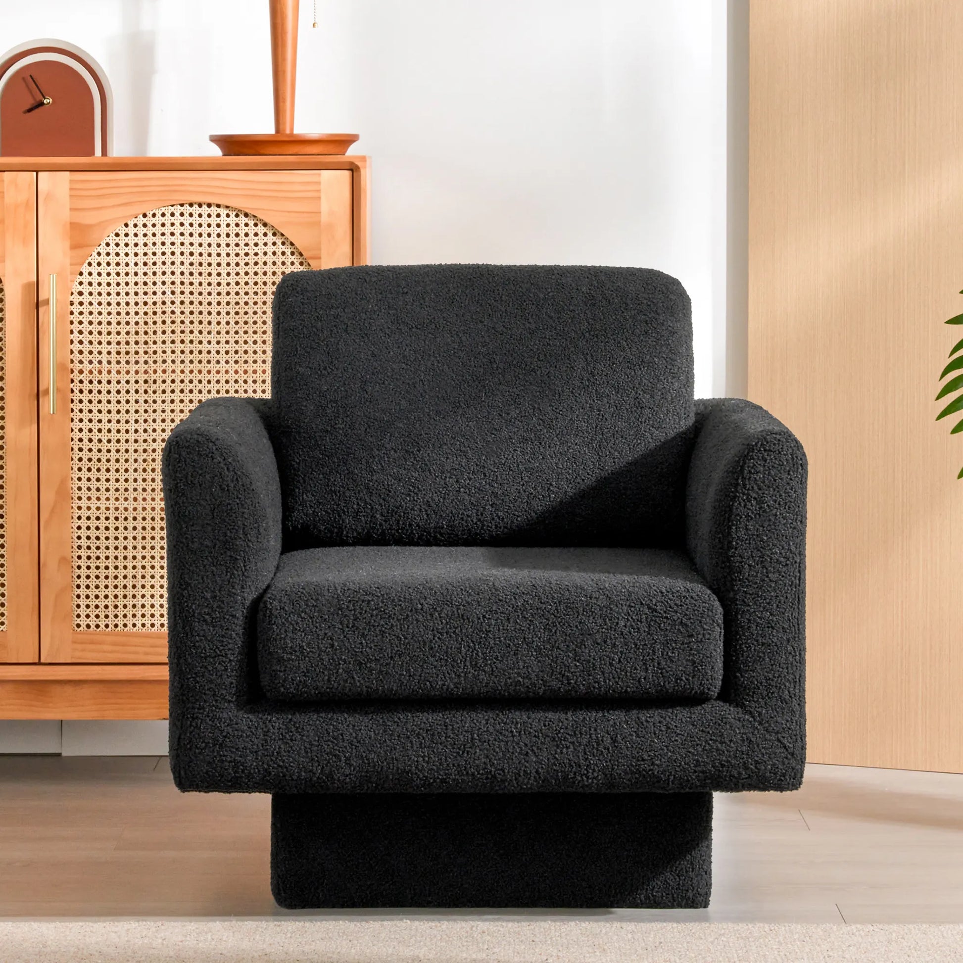 360° Modern Comfy Swivel Accent Chair Armchair with Teddy Sherpa Boucle Fabric