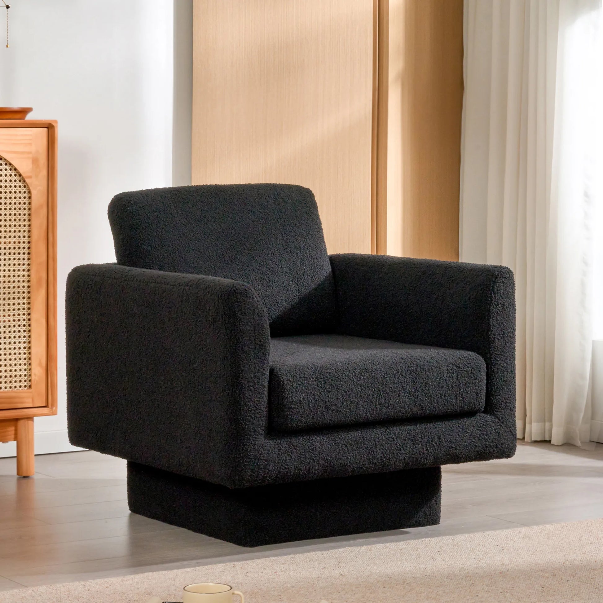 360° Modern Comfy Swivel Accent Chair Armchair with Teddy Sherpa Boucle Fabric