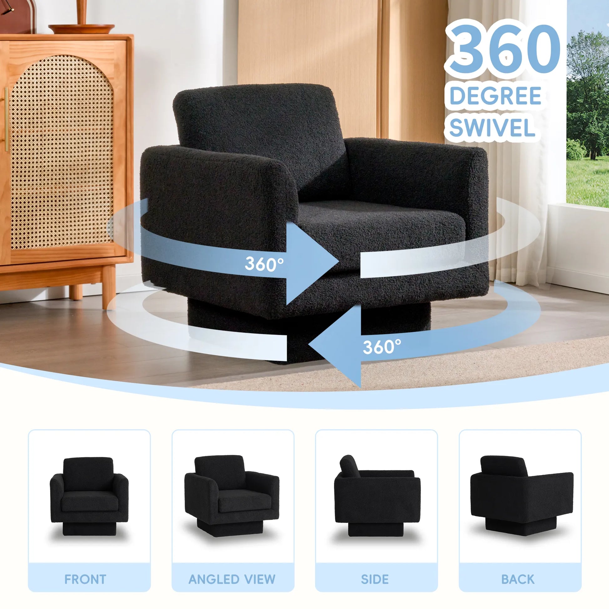 360° Modern Comfy Swivel Accent Chair Armchair with Teddy Sherpa Boucle Fabric