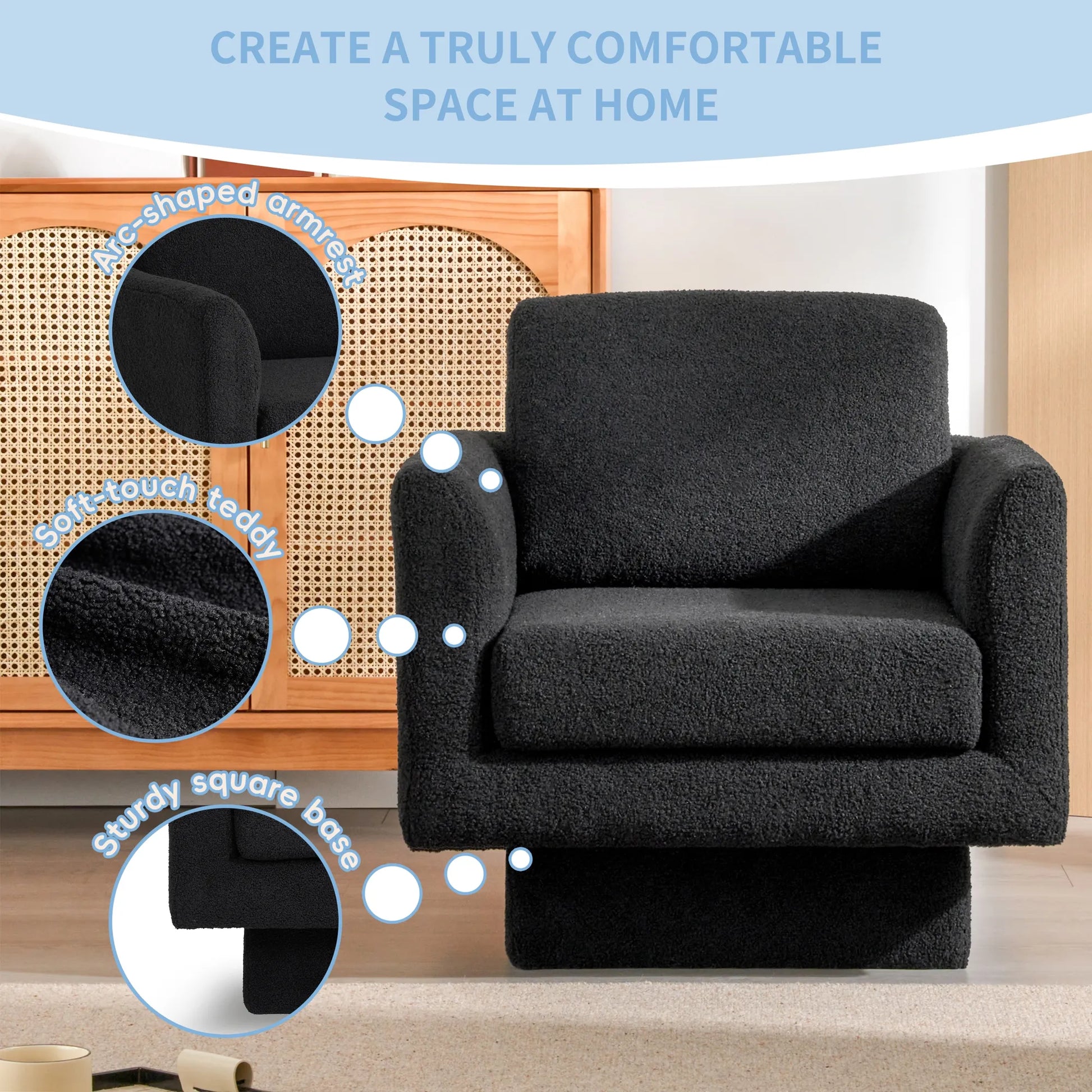 360° Modern Comfy Swivel Accent Chair Armchair with Teddy Sherpa Boucle Fabric
