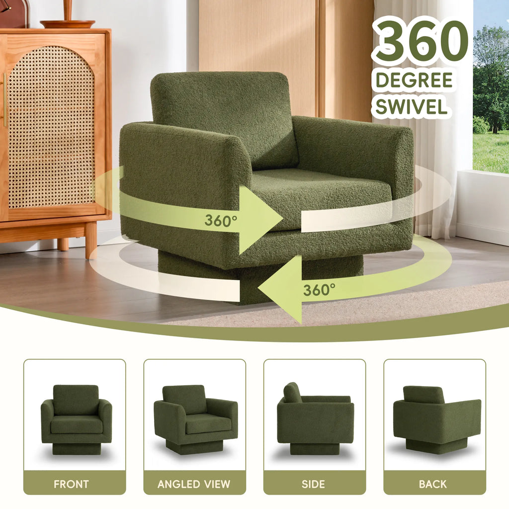 360° Modern Comfy Swivel Accent Chair Armchair with Teddy Sherpa Boucle Fabric