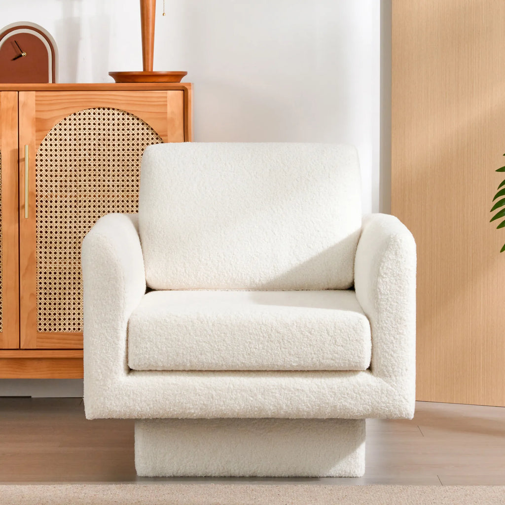 360° Modern Comfy Swivel Accent Chair Armchair with Teddy Sherpa Boucle Fabric