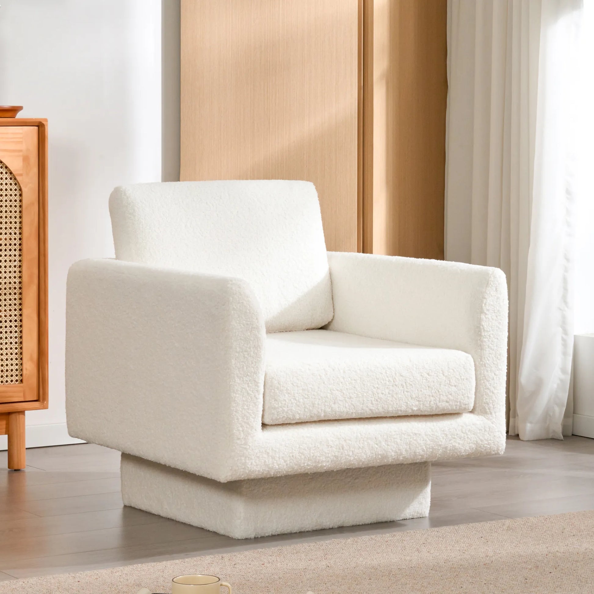 360° Modern Comfy Swivel Accent Chair Armchair with Teddy Sherpa Boucle Fabric