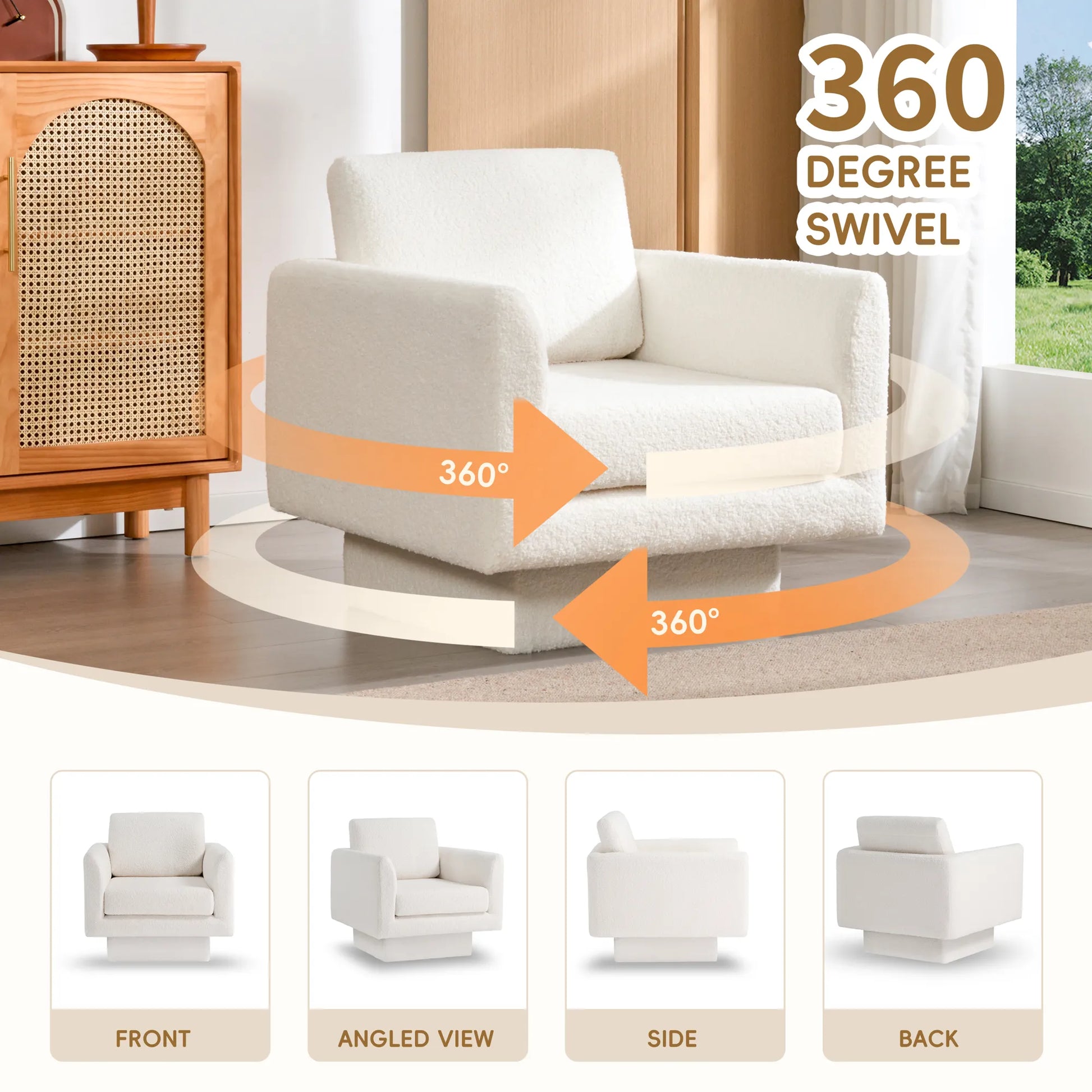 360° Modern Comfy Swivel Accent Chair Armchair with Teddy Sherpa Boucle Fabric