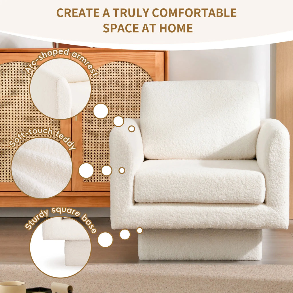 360° Modern Comfy Swivel Accent Chair Armchair with Teddy Sherpa Boucle Fabric