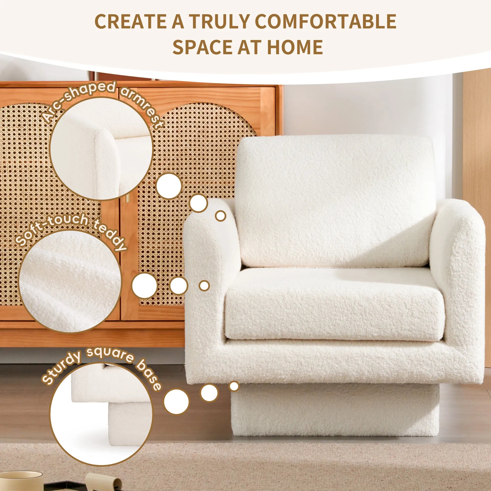 360° Modern Comfy Swivel Accent Chair Armchair with Teddy Sherpa Boucle Fabric