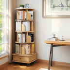 360° Rotating Bookshelf Tower with Drawer & Wheels