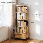 360° Rotating Bookshelf Tower with Drawer & Wheels