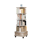 360° Rotating Bookshelf Tower with Drawer & Wheels