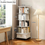 360° Rotating Bookshelf Tower with Drawer & Wheels