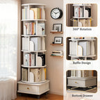 360° Rotating Bookshelf Tower with Drawer & Wheels