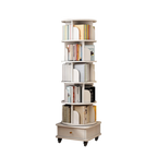 360° Rotating Bookshelf Tower with Drawer & Wheels