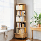 360° Rotating Bookshelf Tower with Drawer & Wheels