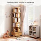 360° Rotating Bookshelf Tower with Drawer & Wheels