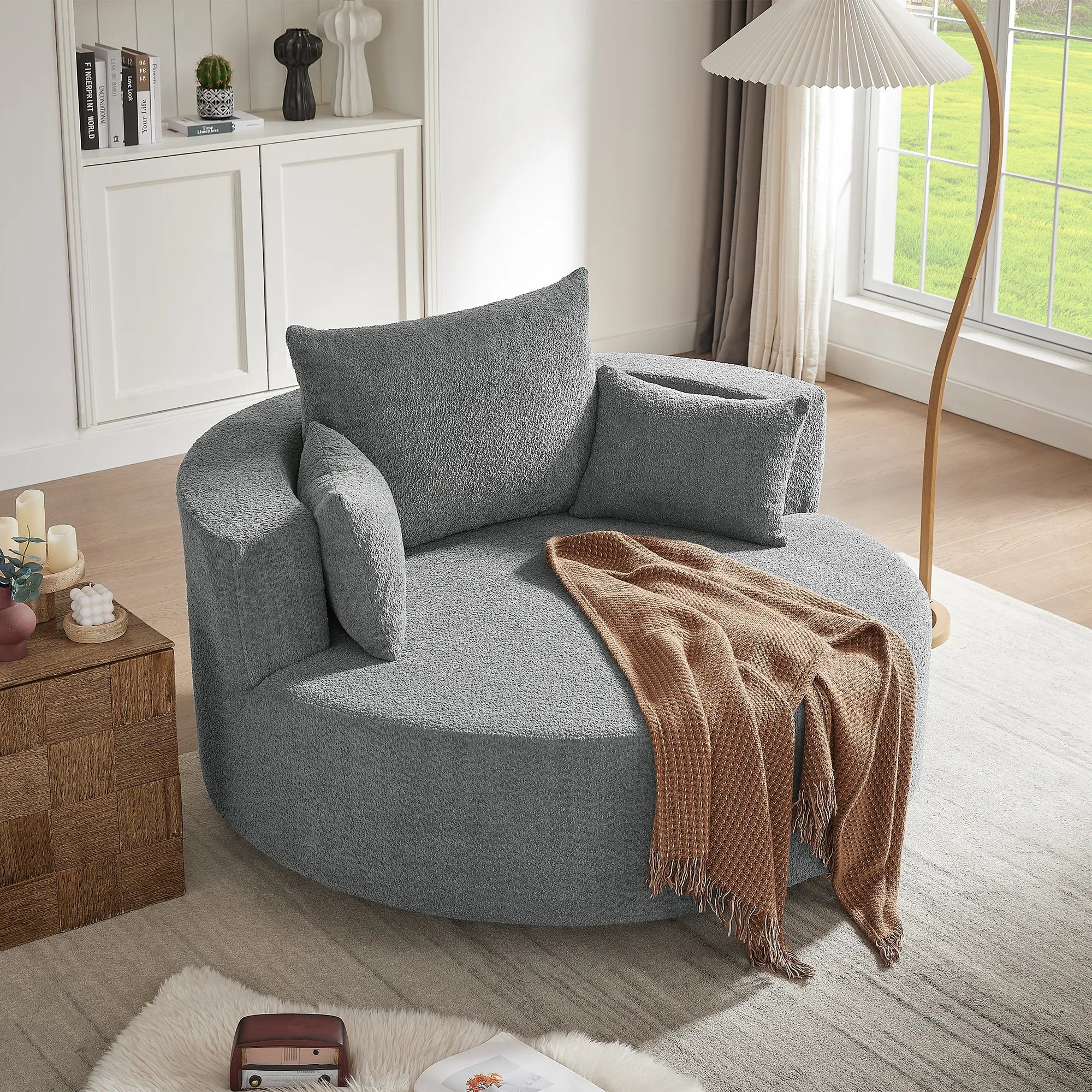 360° Swivel Barrel Accent Chair With Throw Pillows