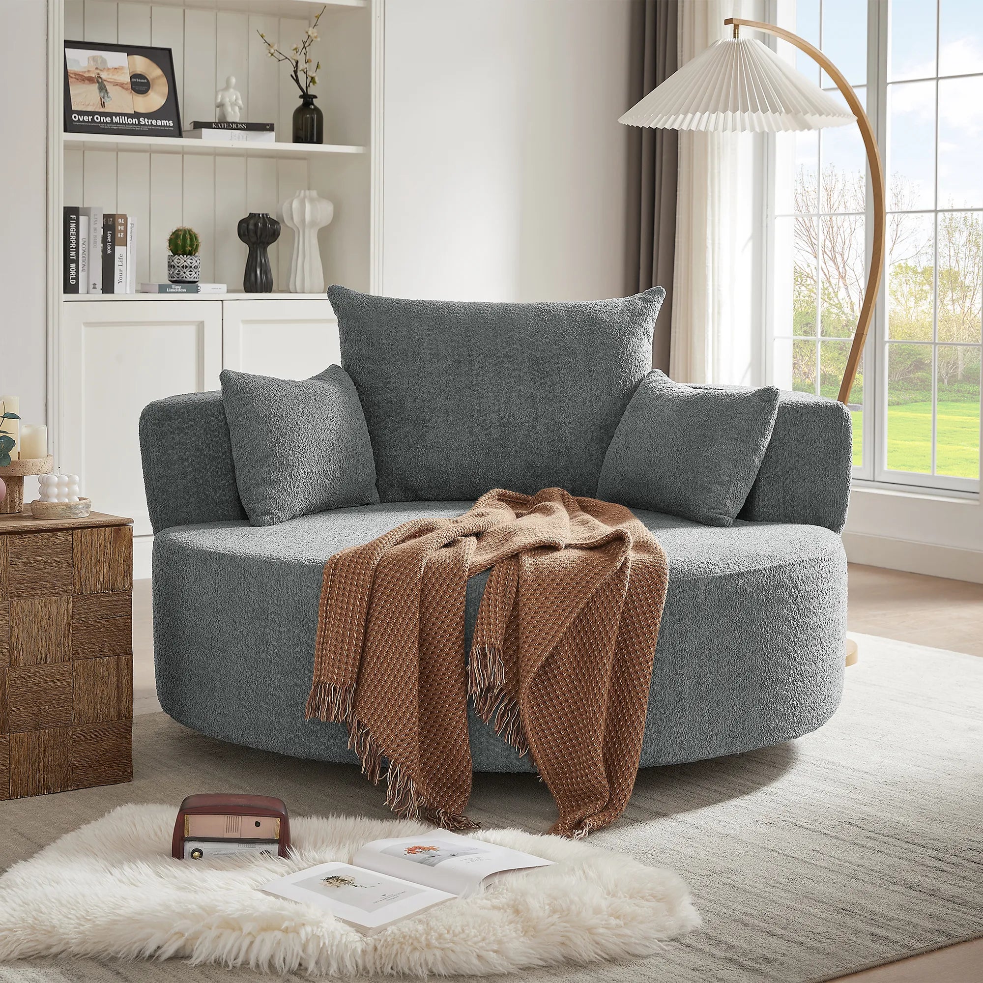 360° Swivel Barrel Accent Chair With Throw Pillows